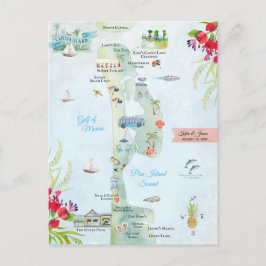 Postal Mapa de itinerario de boda de destino de la isla C