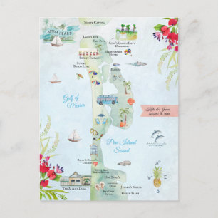 Postal Mapa de itinerario de boda de destino de la isla C