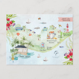 Postal Mapa de itinerario de boda de destino Isla Sanibel