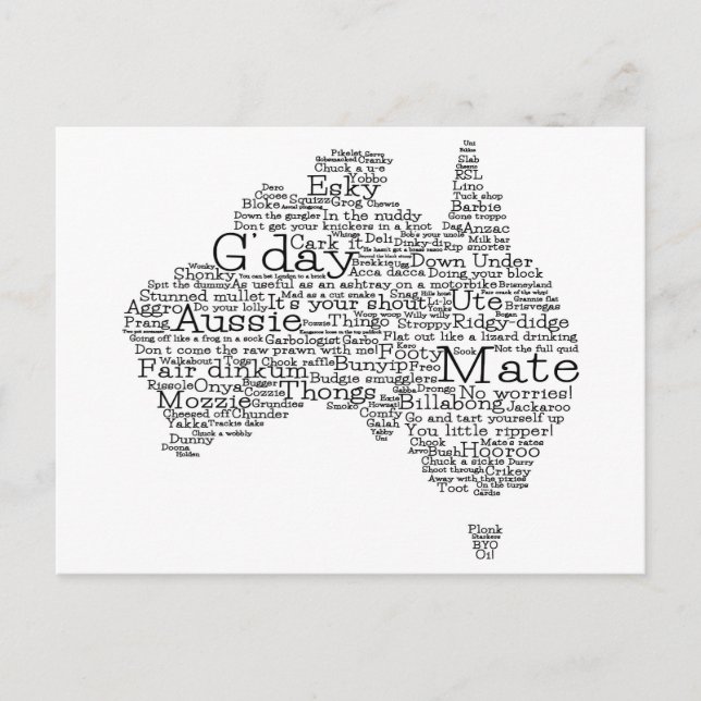 Postal Mapa de jerga de Australia (Anverso)