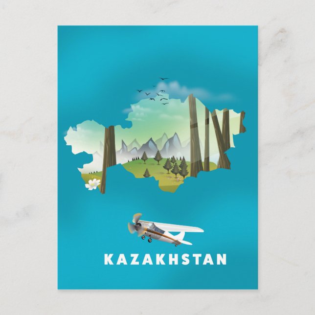 Postal Mapa de Kazajistán (Anverso)