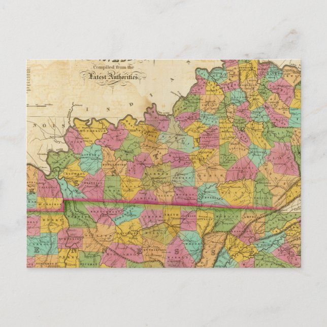 Postal Mapa de Kentucky y Tennessee (Anverso)