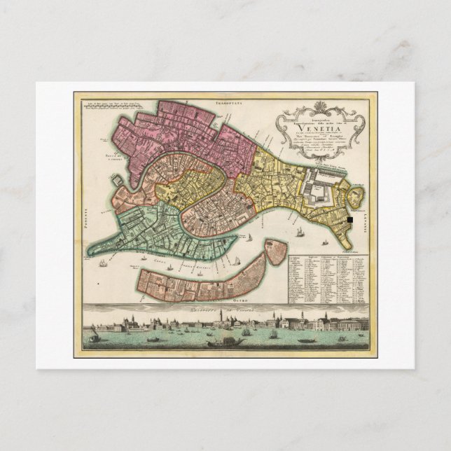 Postal Mapa de la Antigua 1729 de Venecia, Italia, (Anverso)