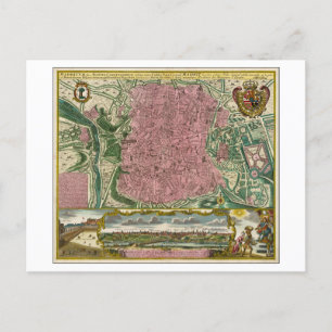 Postal Mapa de la Antigua 1730 de Madrid, España,