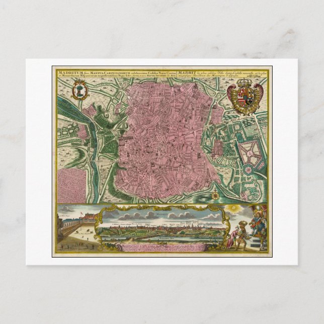 Postal Mapa de la Antigua 1730 de Madrid, España, (Anverso)