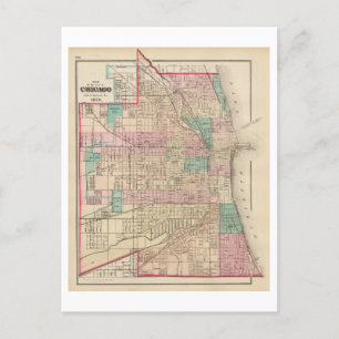 Postal Mapa de la Antigua 1873 de Chicago, Illinois,