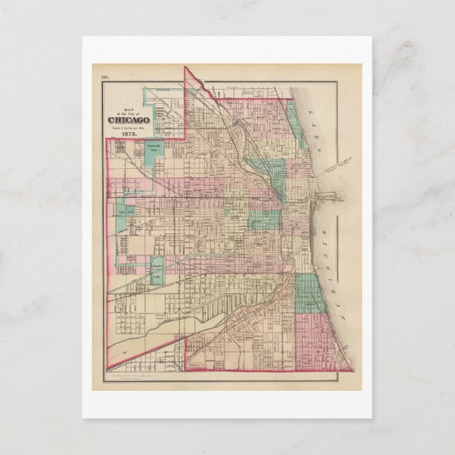 Postal Mapa de la Antigua 1873 de Chicago, Illinois, (Anverso)