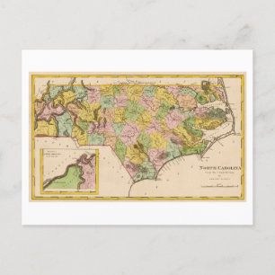 Postal Mapa de la Antigua Carolina del Norte de 1815