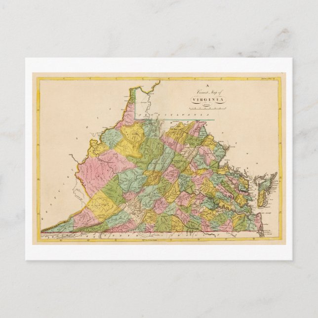 Postal Mapa de la Antigüedad 1815 de Virginia (Anverso)