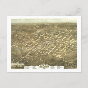 Postal Mapa de la Antigüedad 1872 de Raleigh, Carolina de