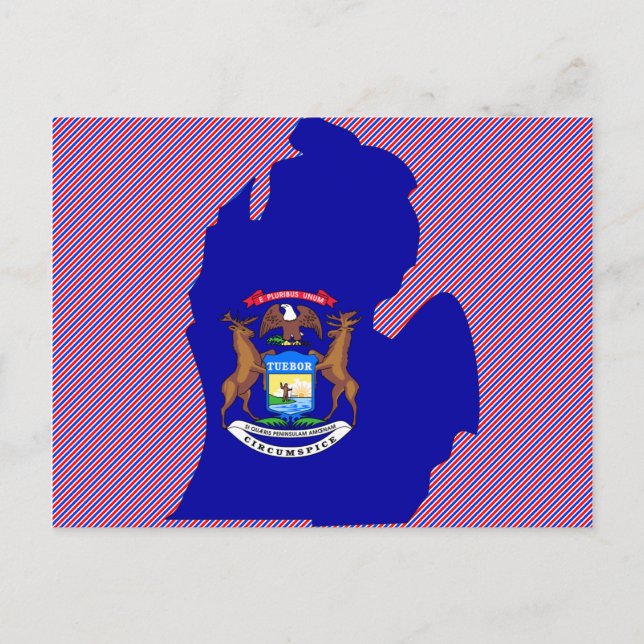 Postal Mapa de la bandera de Michigan (Anverso)