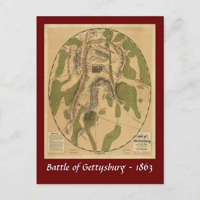Postal Mapa de la batalla de Gettysburg - 1863 (Anverso)