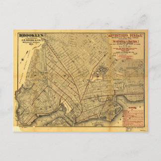 Postal Mapa de la calle de Brooklyn, Nueva York (1874)