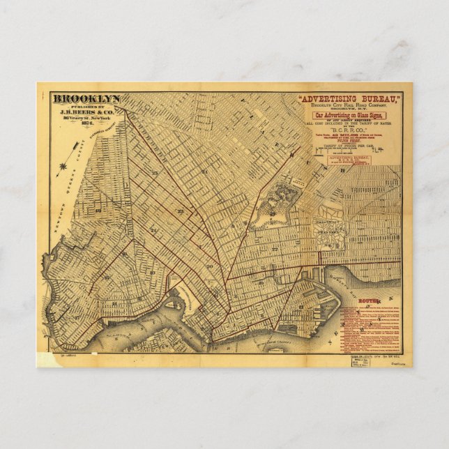 Postal Mapa de la calle de Brooklyn, Nueva York (1874) (Anverso)