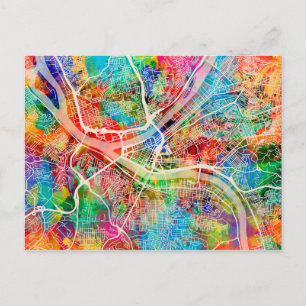 Postal Mapa de la calle Pittsburgh Pennsylvania