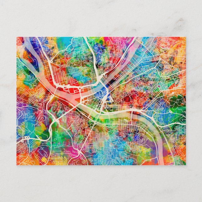 Postal Mapa de la calle Pittsburgh Pennsylvania (Anverso)