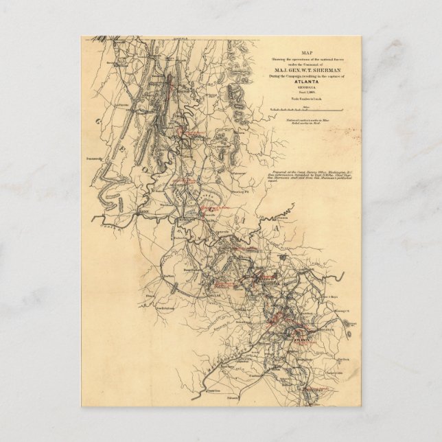 Postal Mapa de la campaña de la Guerra Civil en Atlanta,  (Anverso)