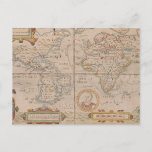 Postal Mapa de la circunnavegación de Drake por el globo