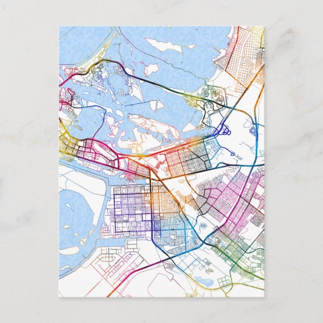 Postal Mapa de la ciudad de Abu Dhabi, Emiratos Árabes Un (Anverso)