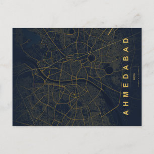 Postal Mapa de la ciudad de Ahmedabad India Diseño Mínimo
