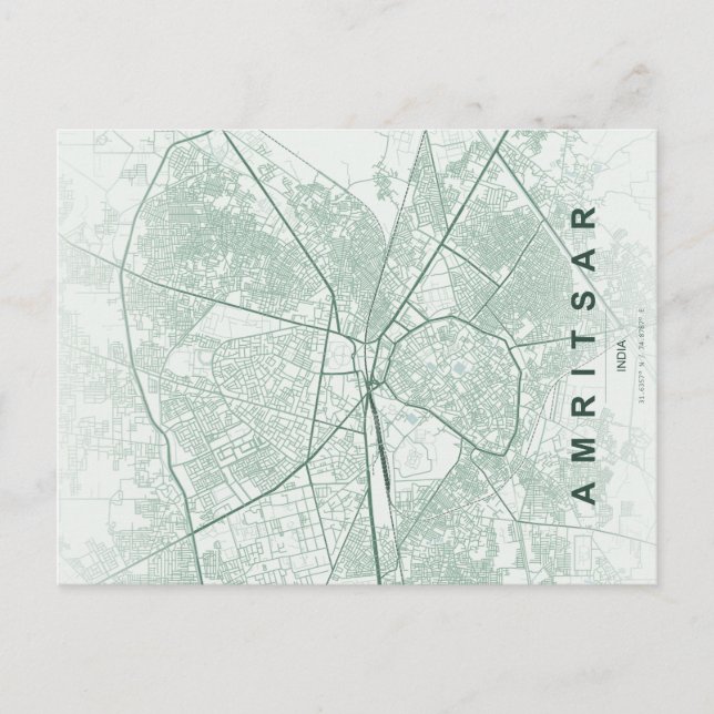 Postal Mapa de la ciudad de Amritsar India Diseño minimal (Anverso)