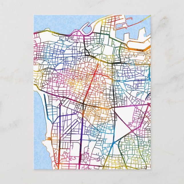 Postal Mapa de la ciudad de Beirut Líbano (Anverso)