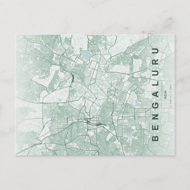 Postal Mapa de la ciudad de Bengaluru India Diseño Minima (Anverso)