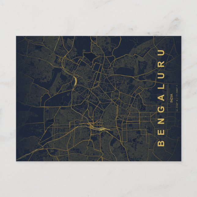 Postal Mapa de la ciudad de Bengaluru India Diseño Minima (Anverso)