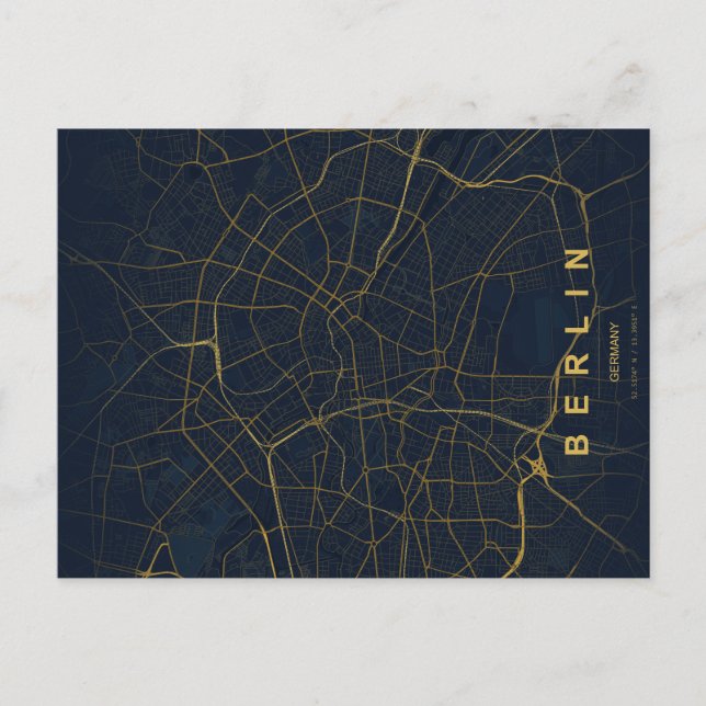 Postal Mapa de la ciudad de Berlín Alemania Diseño Minima (Anverso)