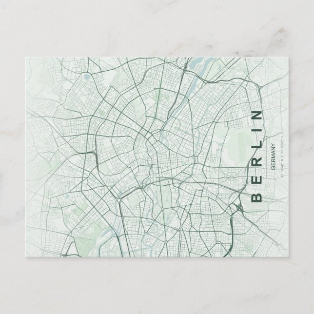Postal Mapa de la ciudad de Berlín Alemania Diseño Minima (Anverso)