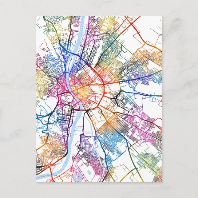 Postal Mapa de la ciudad de Budapest en Hungría (Anverso)