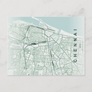 Postal Mapa de la ciudad de Chennai, India, diseño minima