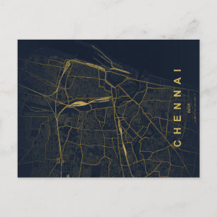 Postal Mapa de la ciudad de Chennai India Diseño Mínimo
