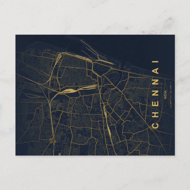 Postal Mapa de la ciudad de Chennai India Diseño Mínimo (Anverso)