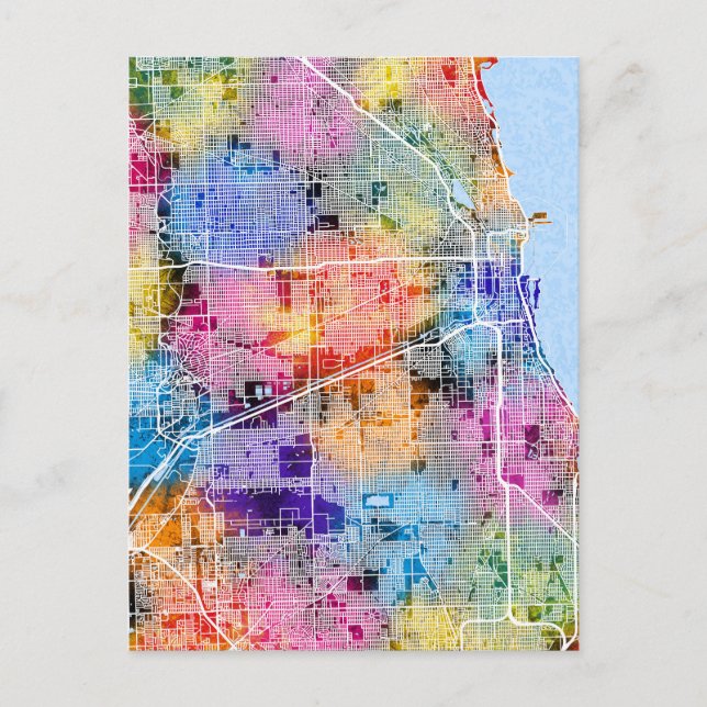 Postal Mapa de la ciudad de Chicago Illinois (Anverso)