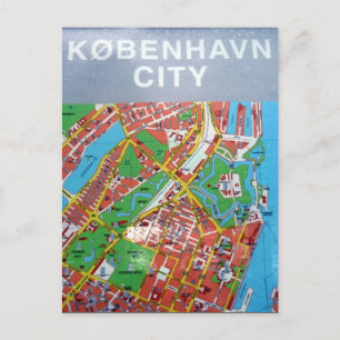 Postal mapa de la ciudad de copenhague