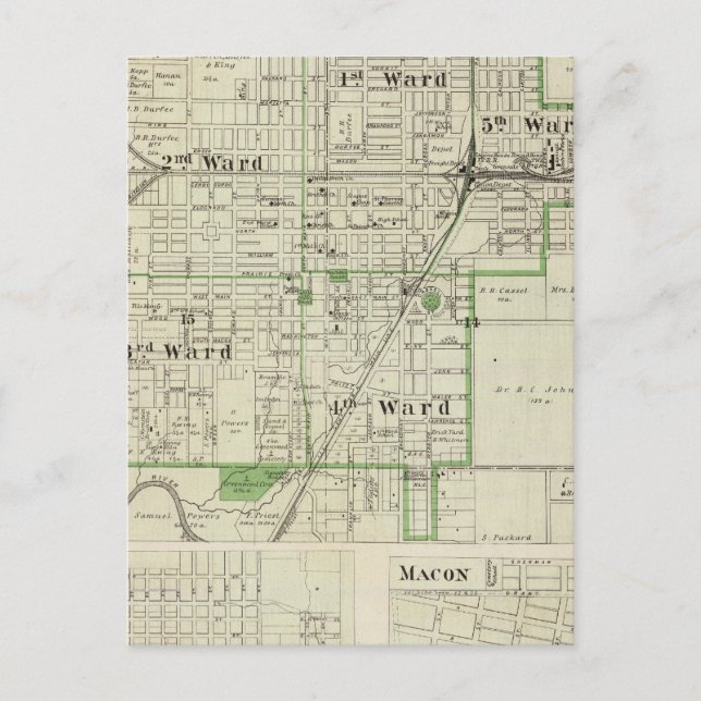 Postal Mapa de la ciudad de Decatur y Sullivan y Macon (Anverso)