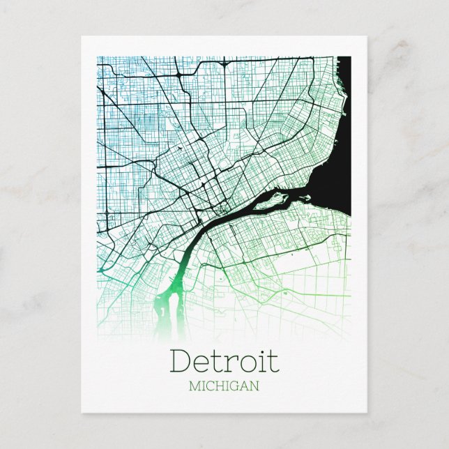 Postal Mapa de la ciudad de Detroit (Anverso)