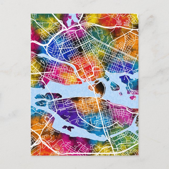 Postal Mapa de la ciudad de Estocolmo en Suecia (Anverso)