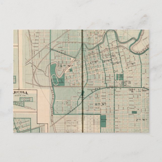 Postal Mapa de la ciudad de Fort Wayne con Cedarville (Anverso)
