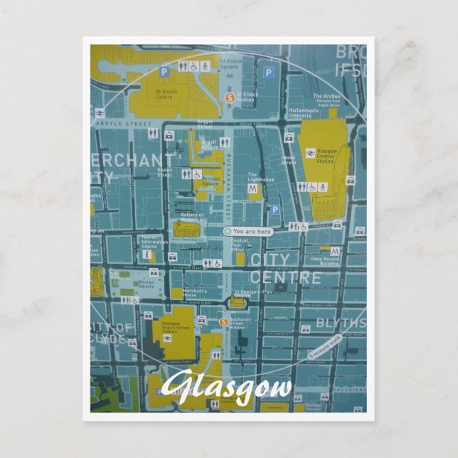 Postal mapa de la ciudad de glasgow (Anverso)