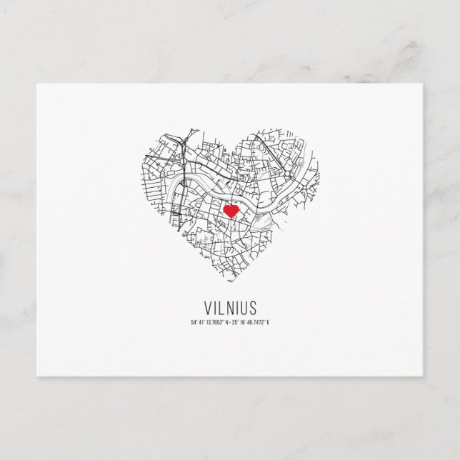 Postal Mapa de la ciudad de Heart Vilnius (Lituania) (Anverso)