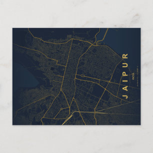 Postal Mapa de la ciudad de Jaipur, India, diseño minimal
