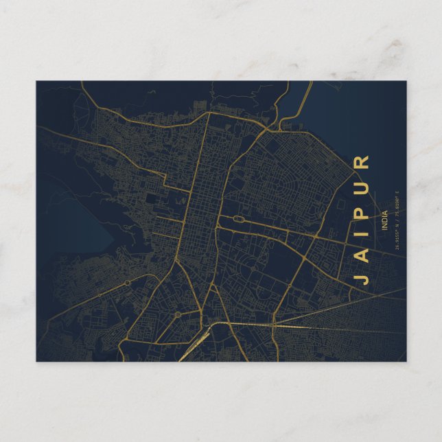 Postal Mapa de la ciudad de Jaipur, India, diseño minimal (Anverso)