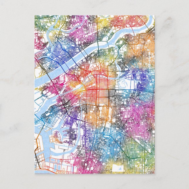 Postal Mapa de la ciudad de Japón de Osaka (Anverso)