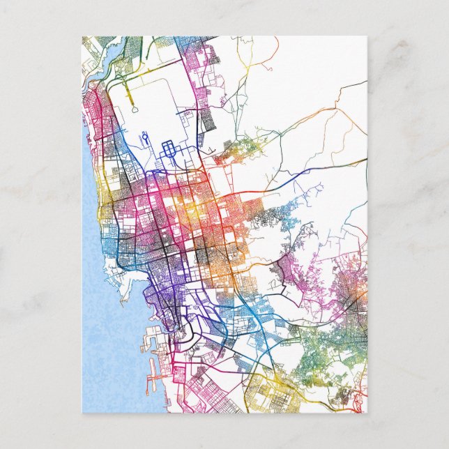 Postal Mapa de la ciudad de Jeddah en Arabia Saudita (Anverso)