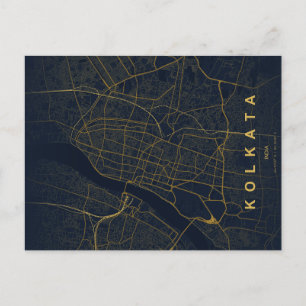 Postal Mapa de la ciudad de Kolkata, India, diseño minima