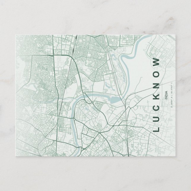 Postal Mapa de la ciudad de Lucknow India Diseño Mínimo (Anverso)