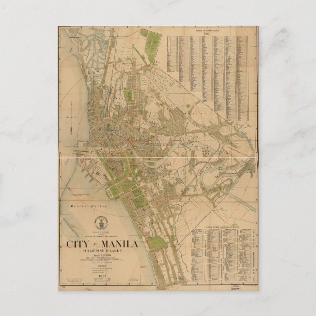 Postal Mapa de la Ciudad de Manila de las Islas Filipinas (Anverso)