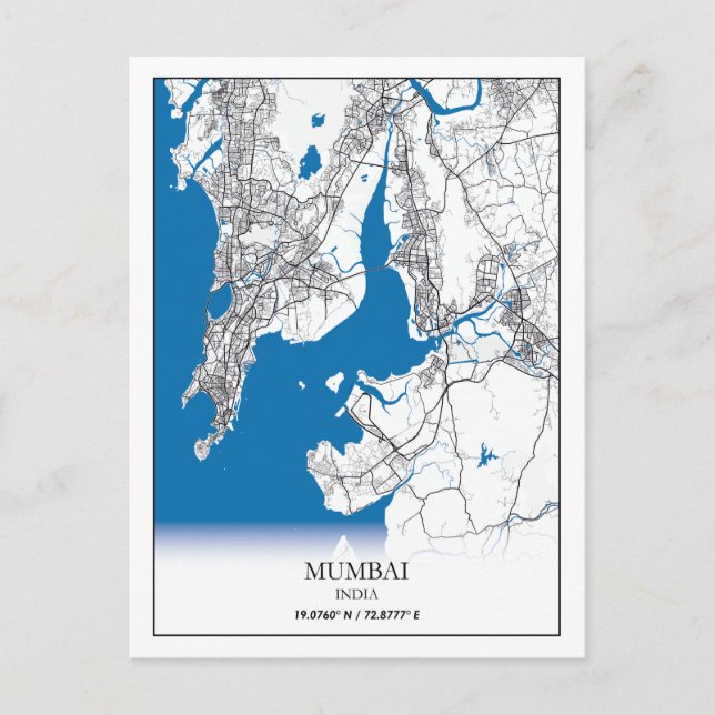 Postal Mapa de la ciudad de Mumbai en India Viaja simple (Anverso)